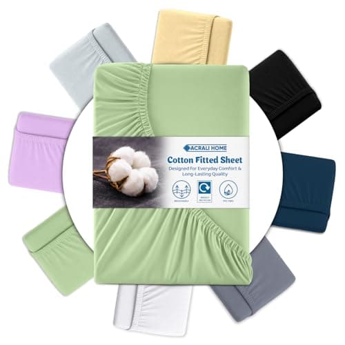 Image of Acrali Home Sage Green Egyptian Cotton Single Fitted Sheet 90x190 cm - 200 Thread Count, Deep Pocket - Ultra Soft Hotel Quality, Breathable & Hypoallergenic Bottom Bed Sheet
