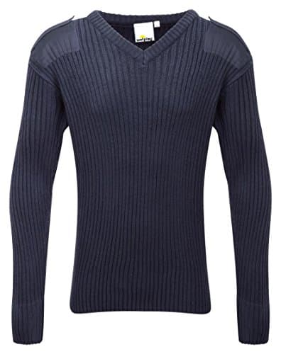 Image of Wetplay Adults V-Neck Military Army Security Pullover Jumper Commando Sweater Police MOD NATO SAS Knitted with Patches Black Navy Blue (XL, Navy Blue)
