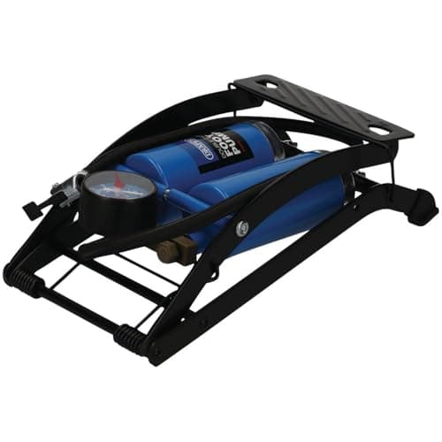 Image of Draper Double-Cylinder Foot Pump | Pressure Gauge and Accessories | Portable Double Barrel Bike and Car Pump | Manual Inflator for Beds and Pools | 25996, Blue