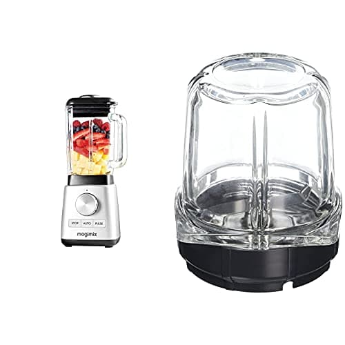 Image of Magimix 11630 Power Blender with Quiet Mark Approval, Metal/Glass, 1.3 W, 1.8 liters, Satin & 17654 Mill Attachment, Glass, Clear