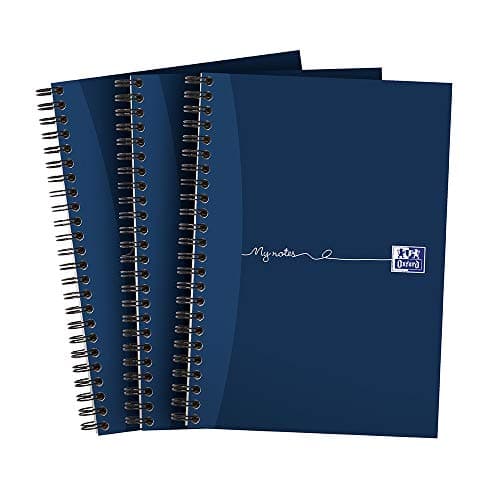 Image of Oxford My Notes A5 Notebook, Wirebound, 8 mm Lined with Margin, 200 Page, Pack of 3, Perforated Edge, Optik Paper+, Navy