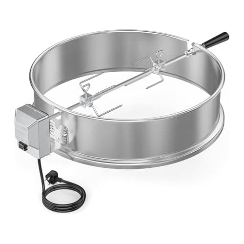 Image of onlyfire BRK-6025 Stainless Steel Rotisserie Ring Kit Fits Weber 57cm Charcoal Kettle Grill with Electric Motor for UK Fits Weber 2290 and Other 57cm Models