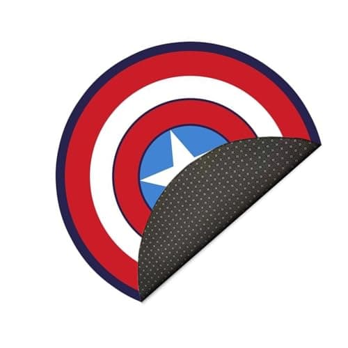 Image of Lily&her friends - Fashion Pentagram Bedroom Living Room Compatible Captain America Themed Room Short Crystal Velvet Round Mat Carpet Pad, Floor Mat, Multi-function (Red Shield, Diameter: 40cm)
