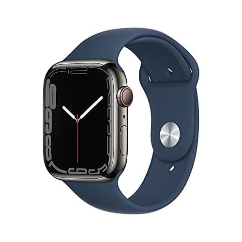 Image of Apple Watch Series 7 (GPS + Cellular, 45MM) - Graphite Stainless Steel Case with Abyss Blue Sport Band (Renewed)
