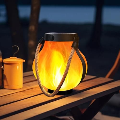 Image of Solar Lanterns for Outside, Dancing Flame Outdoor Solar Lights with 2 Modes Dual Charging USB-Solars, Hanging Waterproof Garden Ornaments Indoor, for Yard Patio Porch Halloween Christmas Decor
