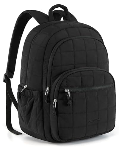 Image of bagsmart College Backpack Women, Travel School Bags Quilted Casual Daypack, Water-Resistant Rucksack Bag for Teenage Girls Boys Lightweight Bookbag for 15.6 Inch Laptop,Black