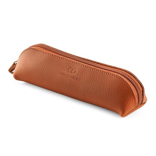 Image of Antony Olivier Leather Pencil Case | Brown with Zip | for Men, Women, Girls, Boys & Professionals | Perfect Size Pouch for Stationery & Art Utensils | Packaged in a Kraft Gift Box