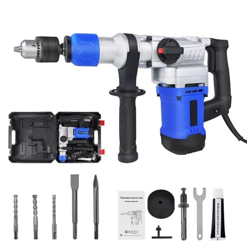 Image of SDS-Plus 1800W Heavy Duty Rotary Hammer Drill Electic Corded Impact Drill 4 Functions - Drill, Chisel, Rotation, Hammer, 0-4500RPM, 4.0 Joule Impact Force, 3Pcs Drill Bits and 2Pcs Chisel with Case