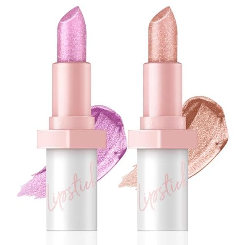 Image of 2 Pcs Glitter Lipstick, Pink Shimmer Lipstick, Metallic High Impact Long Lasting Lipsticks for Women Party & Daily Makeup