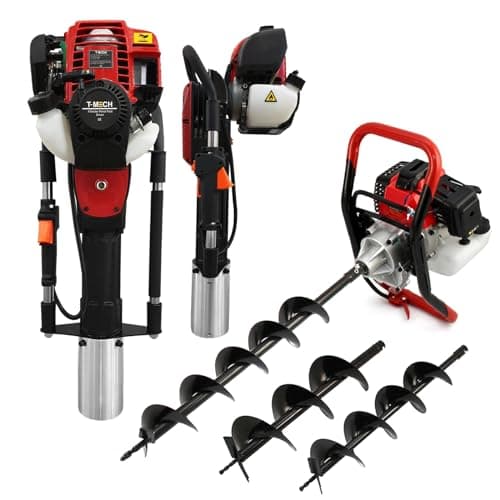 Image of T-Mech Earth Auger and Petrol Post Driver Garden Post Hole Digger 52cc 40cc Posts Fence Knocker Driving Picket Fencing Ramming 2-Stroke 4-Stroke