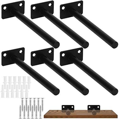 Image of ASelected 6 Pack Floating Shelf Bracket 12 X 150mm Long Invisible Concealed Shelf Brackets for Wall Floating Shelf Heavy Duty Hidden Blind Shelf Supports (Black)