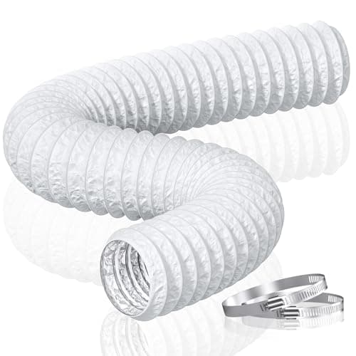 Image of HG Power 125mm Ducting Length 5m PVC Aluminium Flexible Ventilation Duct PVC Pipe Tumble Dryer Vent Hose with Clamps for Hydroponics Extractor Fan, Cooker Hood, Bathroom, Toilet, White