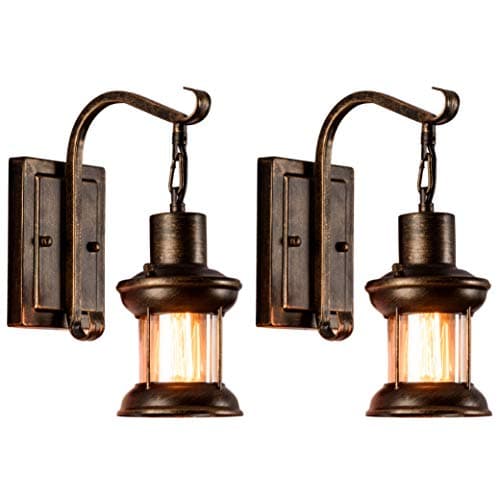Image of Vintage Glass Wall Sconce Fixtures 2-Pack, LULING Rustic Nordic Glass Wall Light Fixtures Retro Metal Black Painted Colour Wall lamp for Restaurant Home Bar Bedroom Bedside Corridor Decorate (No Bulb)