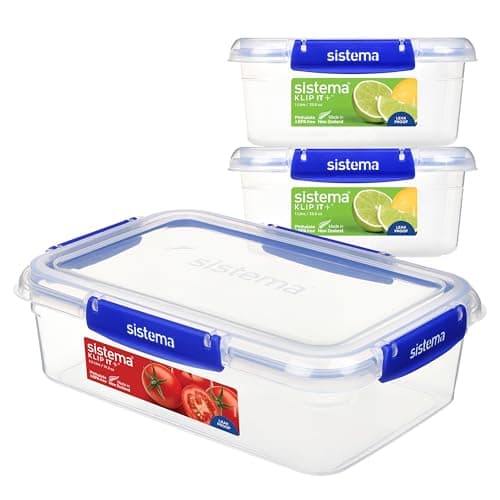 Image of Sistema KLIP IT PLUS Leakproof Food Storage Containers | 2 x 1L & 2.2 L | Airtight, Stackable & Nestable Meal Prep Containers with Lids | School Lunch Boxes | BPA-Free | 3 Count