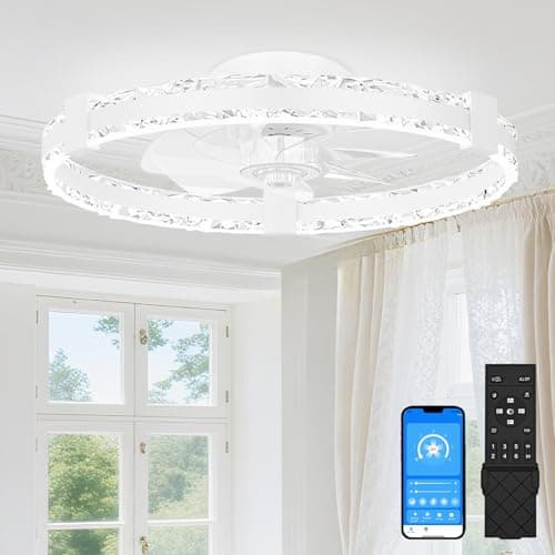 Image of SUNKENET Ceiling Fans with Lights and Remote, 50cm LED Fan Ceiling Light, 3000K-6500K Dimmable Smart Ceiling Fan Light, 6 Wind Speeds & Reversible, White Queit Fan Light Ceiling for Bedroom