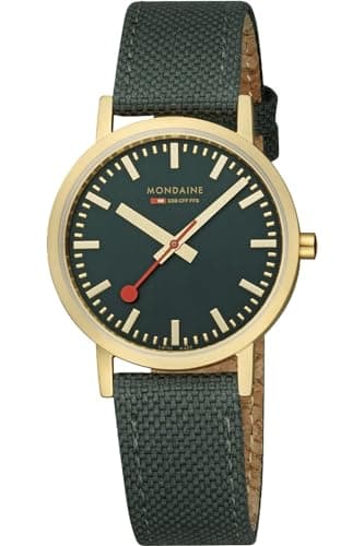 Image of Mondaine A660.30314.60SBS Women's Analogue Quartz Watch with Textile Strap, Green, Strap.