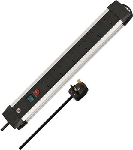 Image of Brennenstuhl Premium-Alu-Line 6-way Extension Lead (Power Strip with Safety Fuse Button, 3m cable, Made in Germany) black/silver