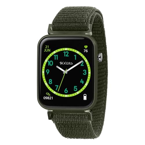 Image of Tikkers Kids Series 13 Smart Watch with Fitness Tracker, Alarm Clock, Camera, GPS Connection, Heart Rate Monitor, Step Counter, Touch Screen, IP68, Green Strap
