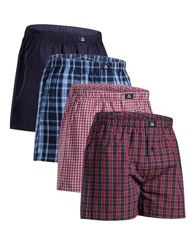Image of DANISH ENDURANCE Woven Boxers for Men, Cotton Boxer Shorts, Loose Fit, Multipack, 4 or 6 Pack, Assorted Blue/Red Mix, M