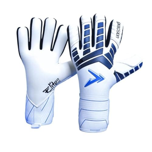 Image of Precision Elite 3.0 Giga Goalkeeper Gloves, 4 mm Giga Latex Grip, Super Lite Negative Cut, All Weather Strapless or Strapped Fit, 7, White/Black/Blue