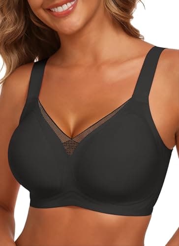 Image of AYIFU Womens Wireless Bras Comfortable V Mesh Full Coverage Seamless Bralette Supportive No Underwire Tshirt Everyday Bra, Black, S