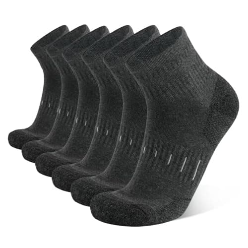 Image of YOJOOM Mens Sports Quarter Ankle Socks Black Anti-Blister Cushioned Trainer Running Athletic Socks for Men 9-12 6-9 (UK, Numeric, 9, 12, Regular, Regular, Dark gray 6 pairs)