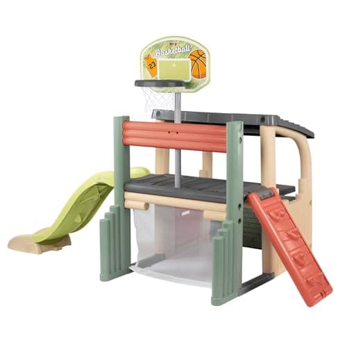 Image of Smoby Life - Fun Center - Multi-Sports Activity Center - Slide, Basketball Hoop, Football Goal, Reversible Wall - Recycled Material - From 2 Years Old - Made in France
