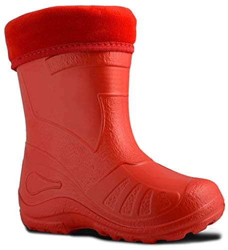 Image of Ultra Light EVA Kids Girls Wellington Boots Rainy Snow Wellies Red Very Warm Liners (12 UK / 31 EU - 20cm, Red)
