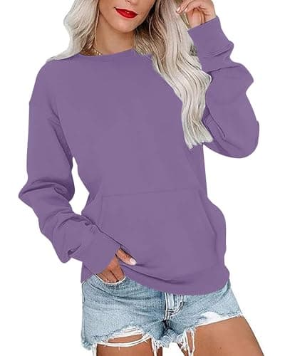 Image of PLOKNRD Womens Sweatshirts Crew Neck Ladies Jumpers Long-Sleeve Casual Tops with Pockets(Purple,M)