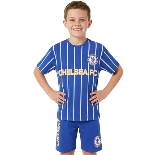 Image of Get Trend Chelsea FC Boys Pyjama Set 7-14 Yrs, Short Cotton Pj Bottoms & Soft Comfy T-Shirt, Football Loungewear Boys Gifts (Chelsea, Blue, 11-12 Years)