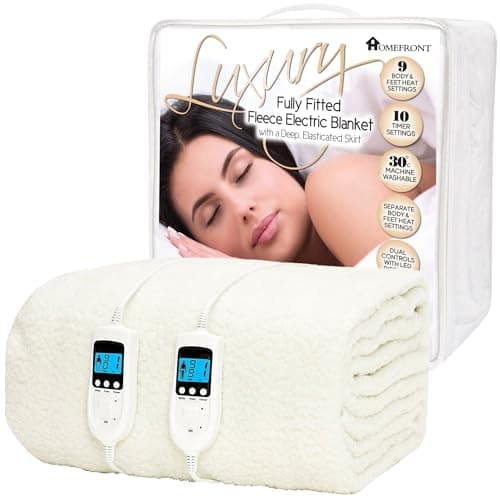 Image of Homefront Electric Blanket Double Size Dual Control Premium Fleece Fully Fitted Heated Mattress Cover, Dual Control