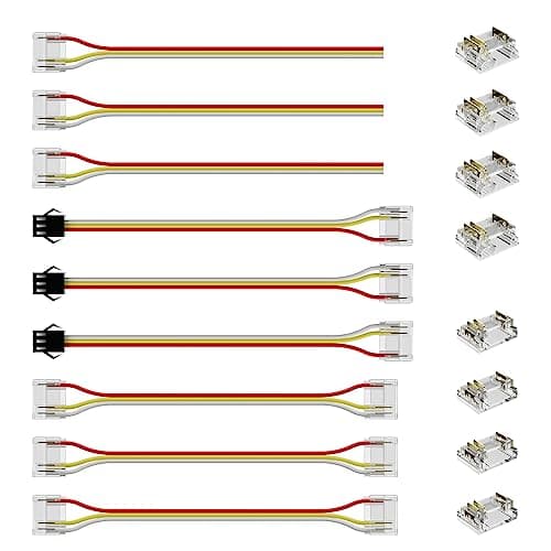 Image of PAUTIX 12mm RGB Smart IC COB LED Strip Light Connectors, 3-Pin Solderless Terminal, Dual-End Extension, Male Plug, Gapless, Strip to Wire