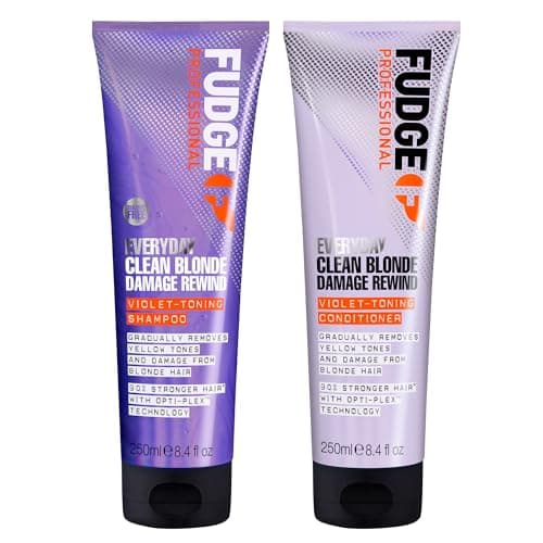 Image of Fudge Professional Everyday Clean Blonde Damage Rewind Haircare Duo, Daily Purple Toning Routine, Shampoo and Conditioner Set for Blonde Hair, 2 x 250 ml