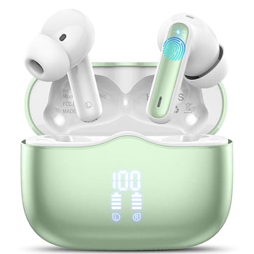 Image of Wireless Earbuds, Bluetooth 5.4 Headphones in Ear with HiFi Stereo Deep Bass, 4 ENC Noise Cancelling Mic Wireless Earphones 40H Playtime, Bluetooth Earbuds Dual LED Display, IP7 Waterproof, Green