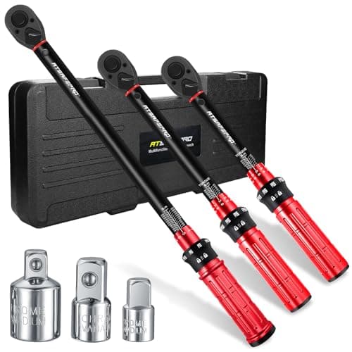 Image of ATsafepro Torque Wrenches Set 1/4 3/8 1/2 inch Drive Click, Torque Wrench Bike Moto Auto 3-25NM 5-60NM 20-230NM, Dual Direction Adjustable 72 Tooth with 1/4‘’ to 3/8‘’ to 1/2‘’ Three Socket Adapter