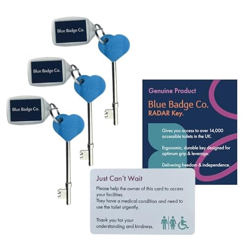 Image of Triple Pack Radar Blue Badge Co Genuine & Offical NKS Radar Key for Disabled Toilets, Accessible Loos in The UK, Easy Turn Access Key, Ideal for Disabled Blue Badge Holders