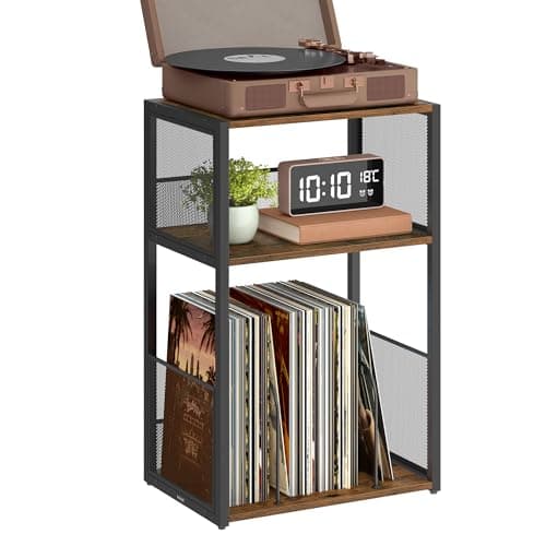 Image of VASAGLE Record Player Stand, 3-Tier Side Table, Vinyl Record Storage up to 100 Albums, End Table for Living Room, Bedroom, Rustic Brown LET275K01