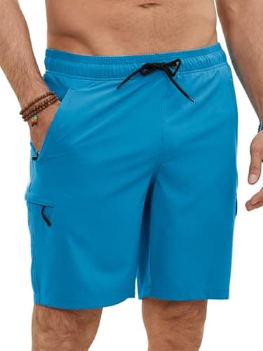 Image of TMEOG Swimming Shorts Mens Long Swimming Trunks with Zippered Pocket Board Beach Surf Shorts Quick Dry with Mesh Liner(Blue,L)