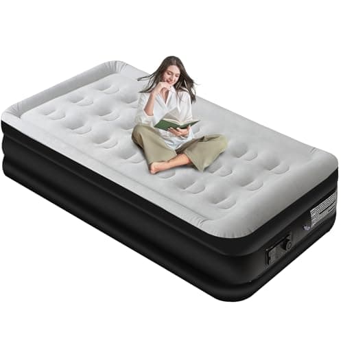 Image of Panana Single Air Bed Inflatable Airbed with Built-in Pump Blow Up Bed with Flocked Top, Self-Inflation Deflation Mattress with Storage Bag for Home Camping 196x97x47cm