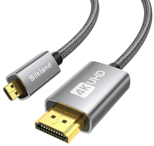 Image of Silkland Micro HDMI to HDMI Cable 3M, 4K@60Hz, Supports Ethernet, 3D, HDR and ARC, Micro HDMI Cable Compatible with GoPro Hero 9/8/7/6/5, Raspberry Pi 5 4, Sony Camera A6300 A6400（Not Mini HDMI）