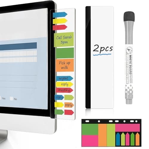 Image of Bafutayawa Monitor Memo Board, 2 Piece Clear Acrylic Monitor Notepad with Wipeable Pen and Sticky Notes, Message Board for Screen, Multifunctional Notice Board for Office Home Office