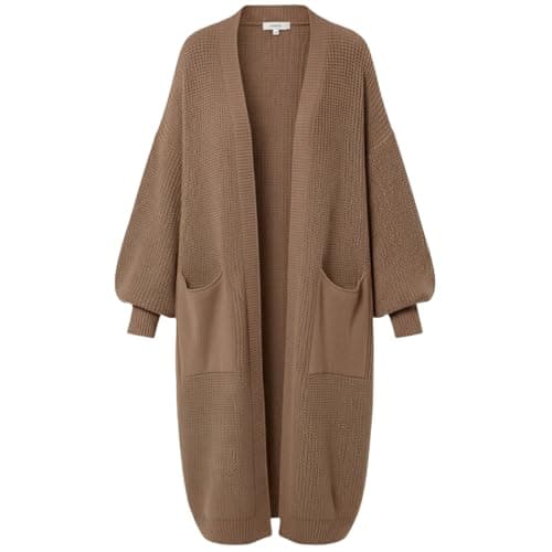 Image of FAIRY TRENDZ Women's Long Balloon Sleeve Cardigan - Chunky Knitted Open Front Coatigan with Pockets - Warm Thick Oversized Coatigan Jumper for Ladies (UK, Alpha, One Size, Regular, Regular, Mocha)