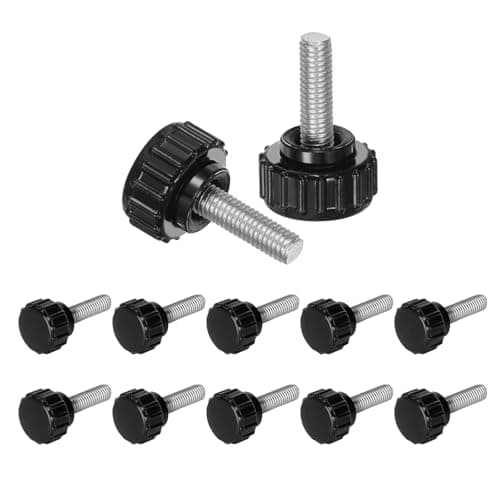Image of 12 Pieces Knurled Thumb Screws M4 x 10mm, Black Carbon Steel Hand Grip Knobs for Monitor Mount, Threaded Clamping Bolts Replacement for Electronic Equipment DIY Projects