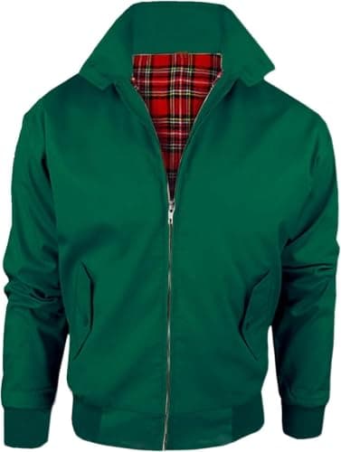 Image of WearAll Harrington Jacket Adults Unisex Mens Ladies Womens Vintage Classic Retro Scooter 1970'S Bomber MOD Skin Tartan Lining Coat Top Green Size XXL