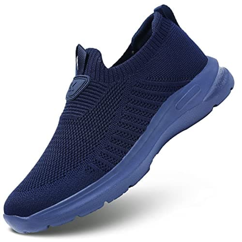 Image of Hetohec Sports Baseball Shoes Knitted Fashion Outdoor Sneakers Lightweight Gym Athletic Shoes for Men Trail Workout, blue, 7 UK