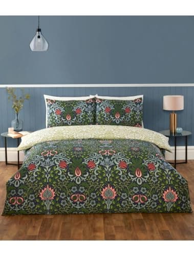 Image of Heritage Flora Duvet Cover Set with pillowcases Navy/Multi in Single, Double and King sizes, Fully Reversible (navy, Single)