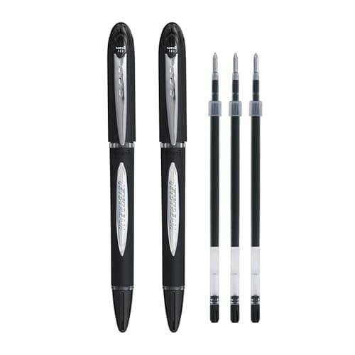 Image of uni-ball Jetstream 0.1mm SX-210 & SXR-C1 Roller Ball Pen - Refill Combo | Black Ink, 2 Pcs Pens with 3 Pcs Refills