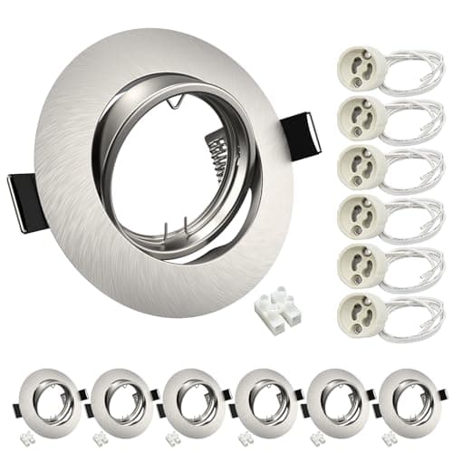 Image of Wondlumi 6X Recessed Ceiling Lights Round GU10 Downlights for Ceiling Mounting Metal Frame Brushed Chrome 30° Tilt Swivel LED Spotlights 240V, Outer Diameter: 90mm, Cutout Ø68-80mm, No Bulbs