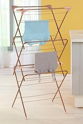 Image of AAMEN Glistan Rose Gold 3 Tier Clothes Airer, Clothes Drying Rack, Laundry Rack, Foldable Metallic Clothes Dryer with 15m Drying Space For Both Indoor And Outdoor