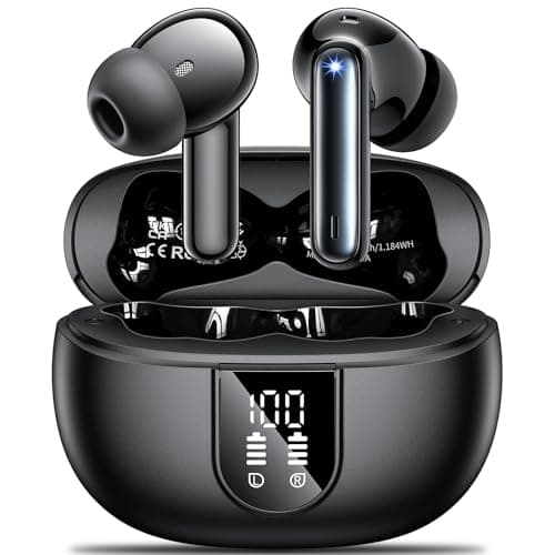 Image of Wireless Earbuds,Wireless Earphones Bluetooth 5.3 in Ear with 4 Mic ENC Calls Noise Cancelling Wireless Headphones Mini LED Display HiFi Stereo 42H Playtime Bluetooth Earbuds Touch Control/IP6/Black